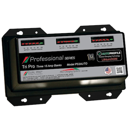 Dual Pro PS3 Auto 15A - 3-Bank Lithium/AGM Battery Charger PS3AUTO